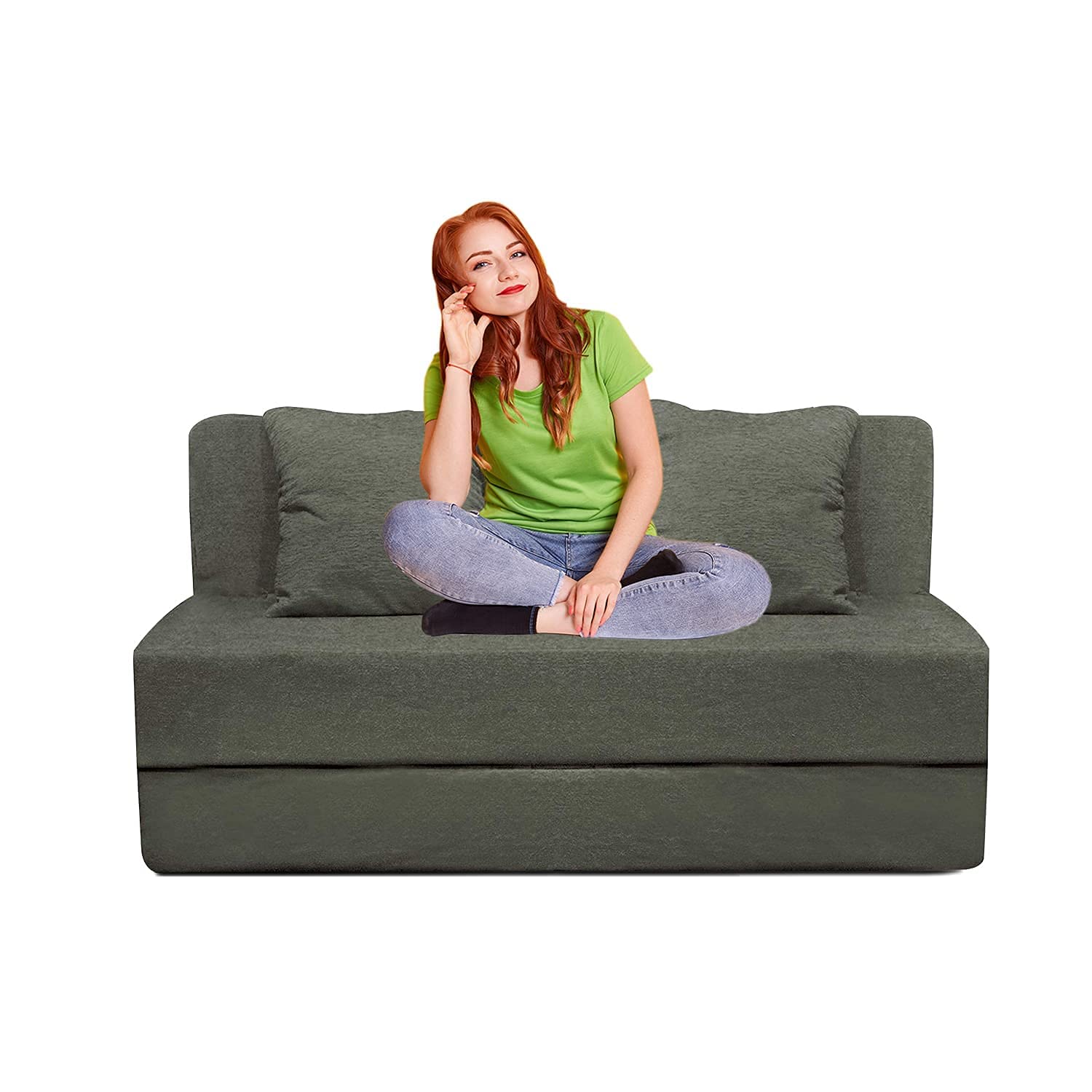 Urban Decor One Seater, Folding Sofa Cum Bed for Living Room Bedroom, Lightweight, Washable Cover with Cushion | 3X6 Ft,- Grey Color |