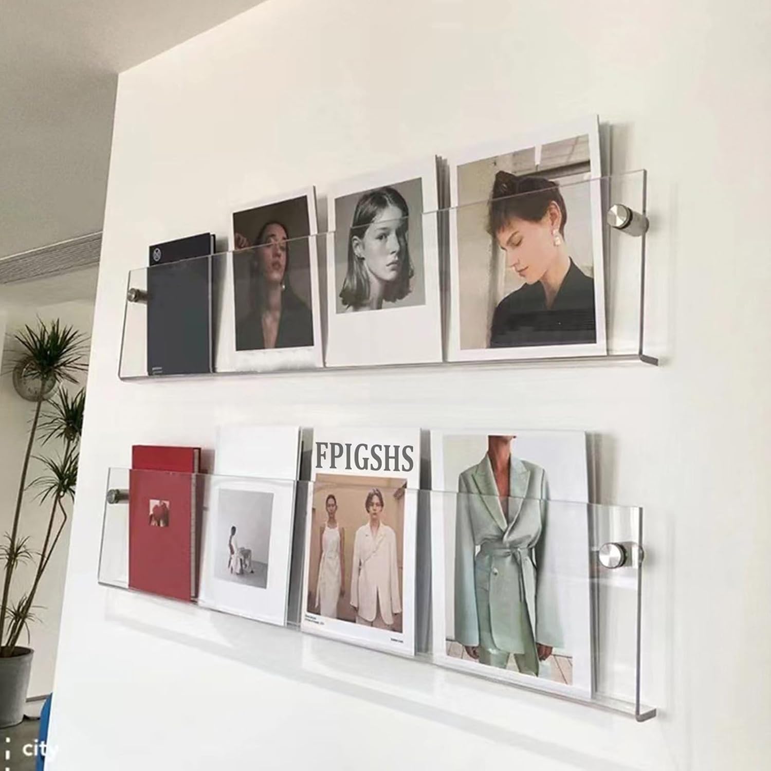 FPIGSHS 2 Pack- Acrylic Magazine Holder Wall Mounted， Clear Brochure Holder Magazine Rack， Record Holder, Hanging Bookshelf Literature Storage Shelf for Office,Church,Home Display (Size : 40cm)