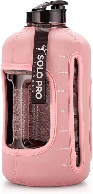 Solo Pro Fitness Power keg Sports Water Bottle (2.2 L) Removable Insulated Sleeve With Pockets, Time Tracker, Integrated Handle, Fitness, Exercise, Large Gym Water Bottles, Eco-friendly, BPA Free