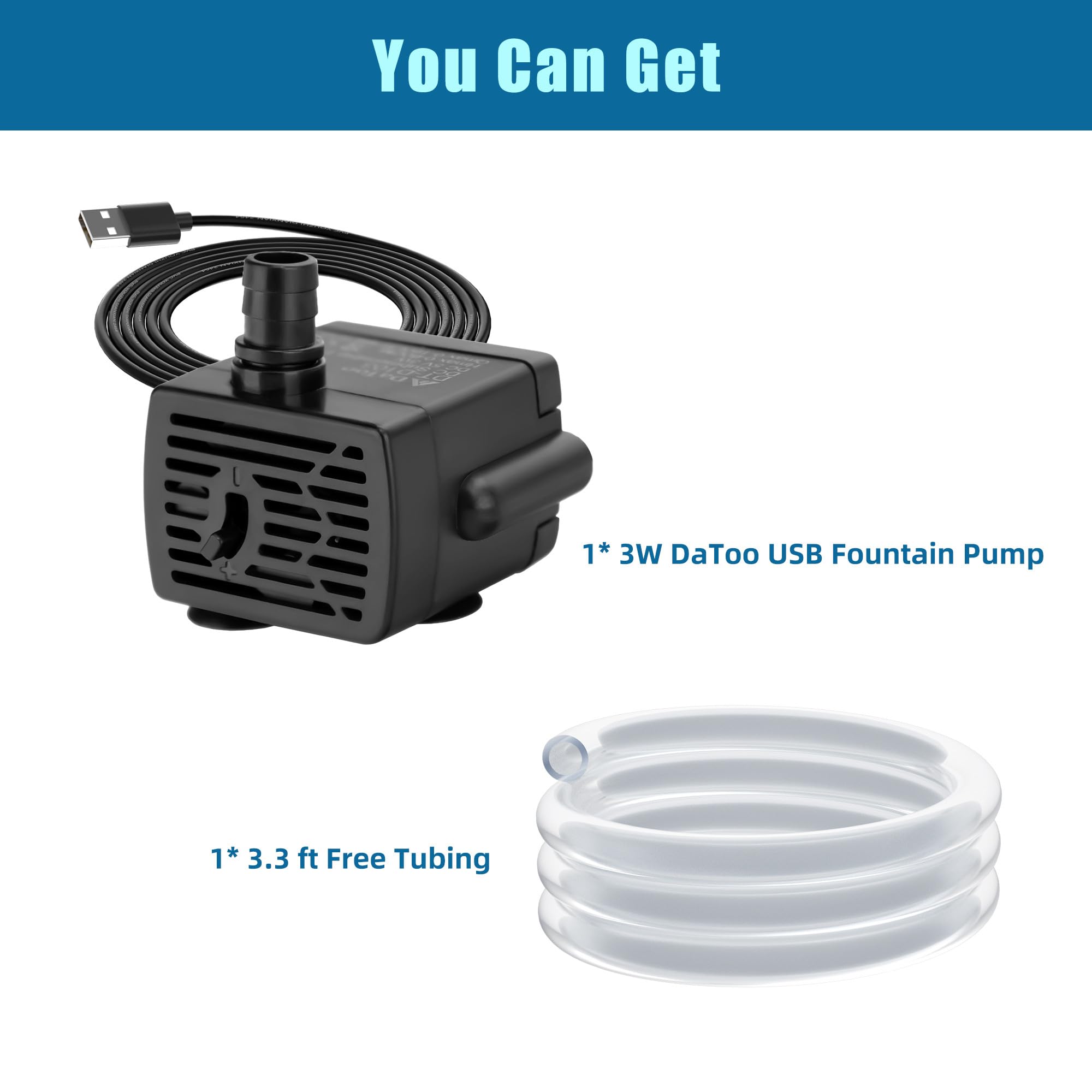 DaToo DC 5V USB Pompa Acqua Per Acquario 3W Mini Pompa Acqua Sommergibile Con Tubo E Funzione di Regolazione Del Flusso Piccola Pompa Fontana Per Pet Fontana Acquario Idroponica Fontana Desktop