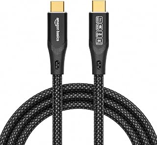 amazon basics 240W Type C Cable With 40Gbps Data Transfer Speed, Thunderbolt 4, 8K@60Hz Display Cable, USB 4 Type C 90° Shaped Connector, Gold Coated, Type C Fast Charging