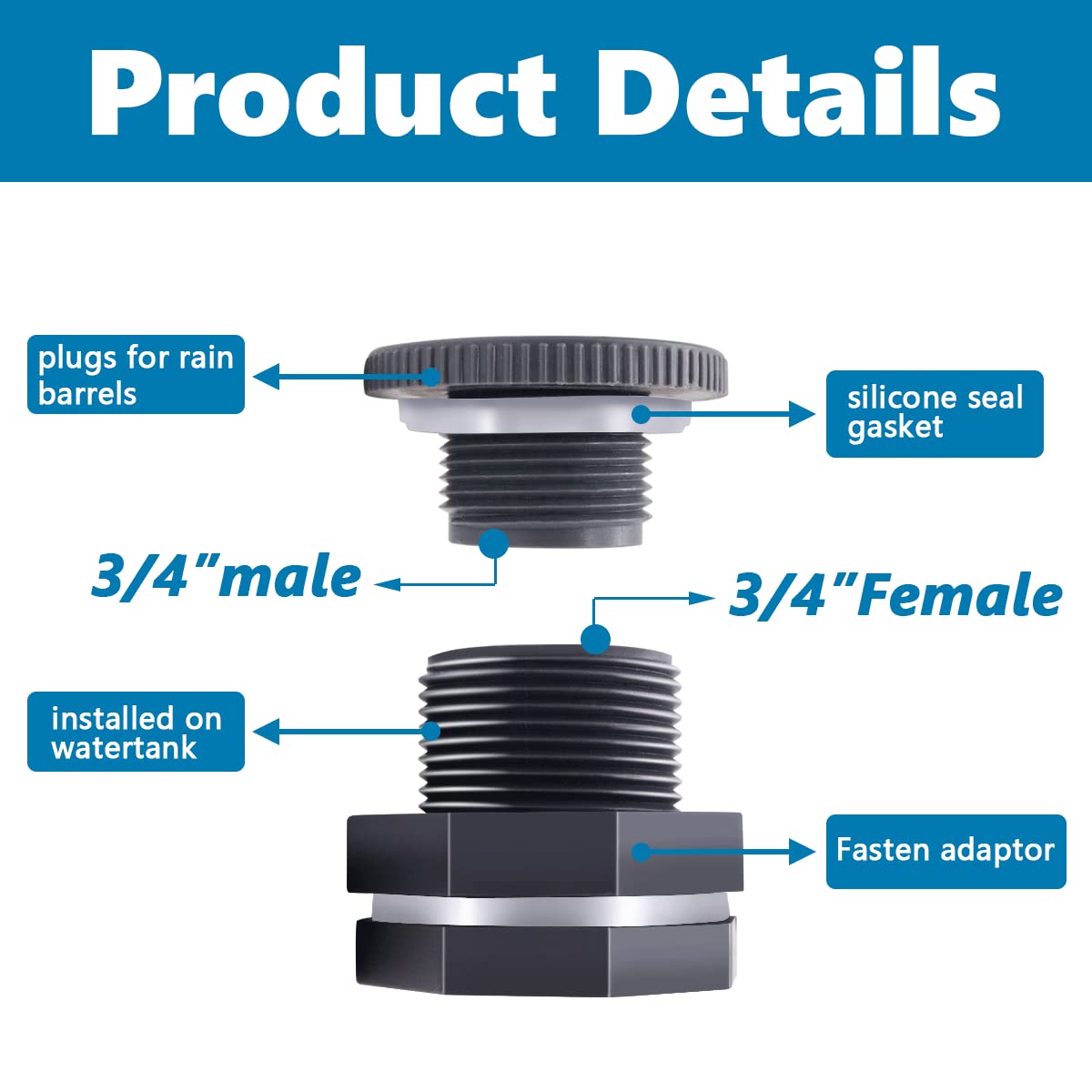 Pvc Bulkhead Fitting Connector Pools Rain Barrels 3/4, 53 OFF