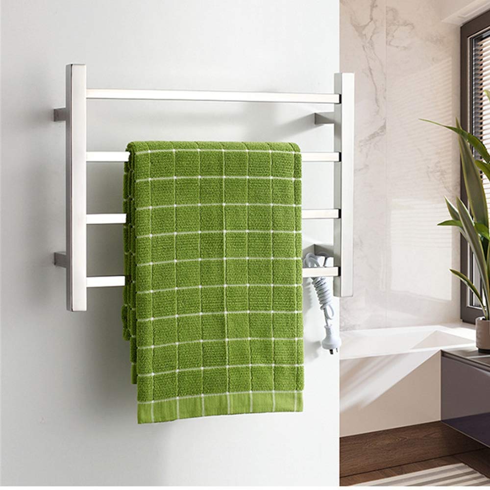 Toallero calefaccionado de pared con 4 barras de acero inoxidable pulido brillante para hogar