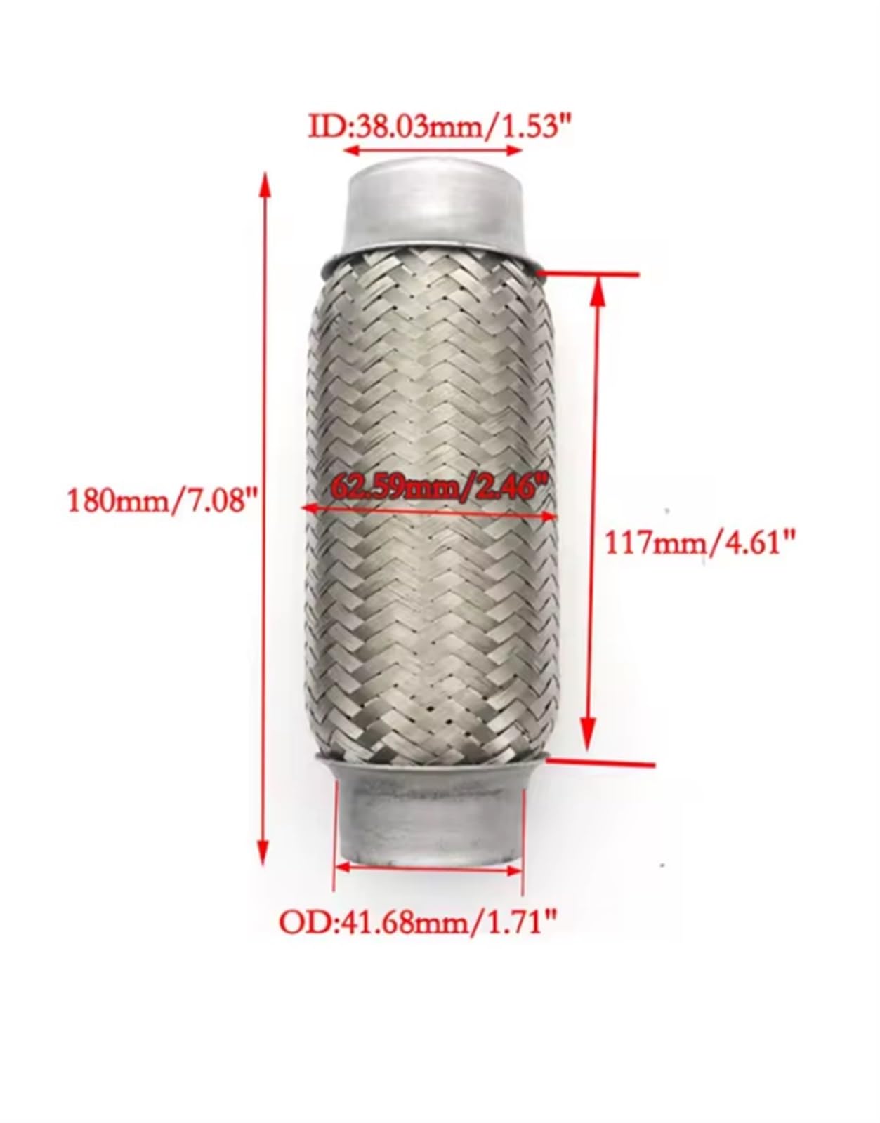 Terminale di Scarico Tubo Flessibile Scarico In Acciaio Inossidabile Da 38/51 Mm Connettore Flessibile A Doppia Treccia Giunto Flessibile Per Marmitta Posteriore Coda Gola(38MM-180MM)
