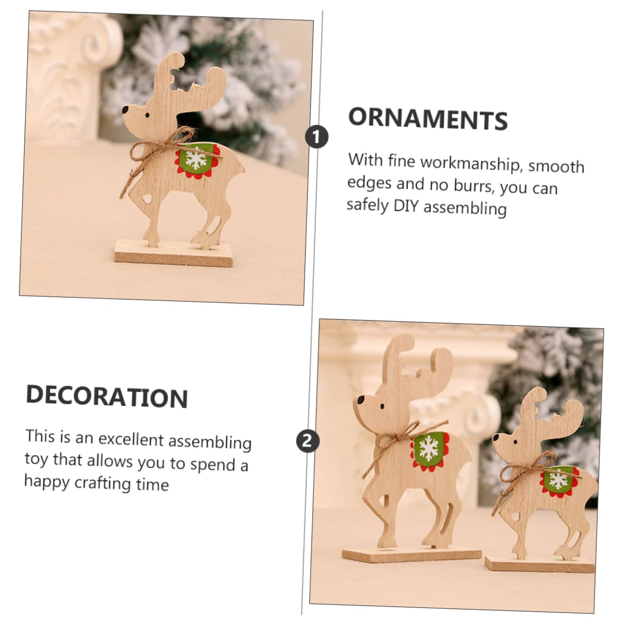 Uonlytech DIY Christmas Ornaments 2 Pack Elk Ornament Kit Wood Block Craft Perfect for Boys and Girls Christmas Decorations Set