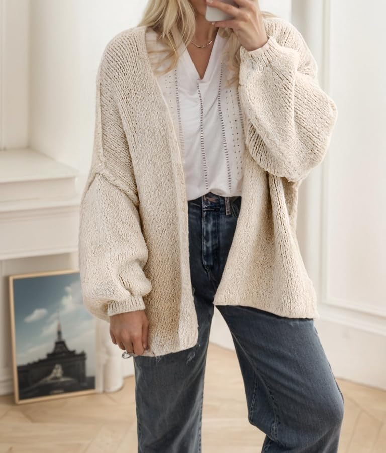 Women Chunky Sweater Y2k Oversized Knit Cardigans Long Sleeve Open Front Knit Sweaters Outwear 2025 Fall Winter Clothes2