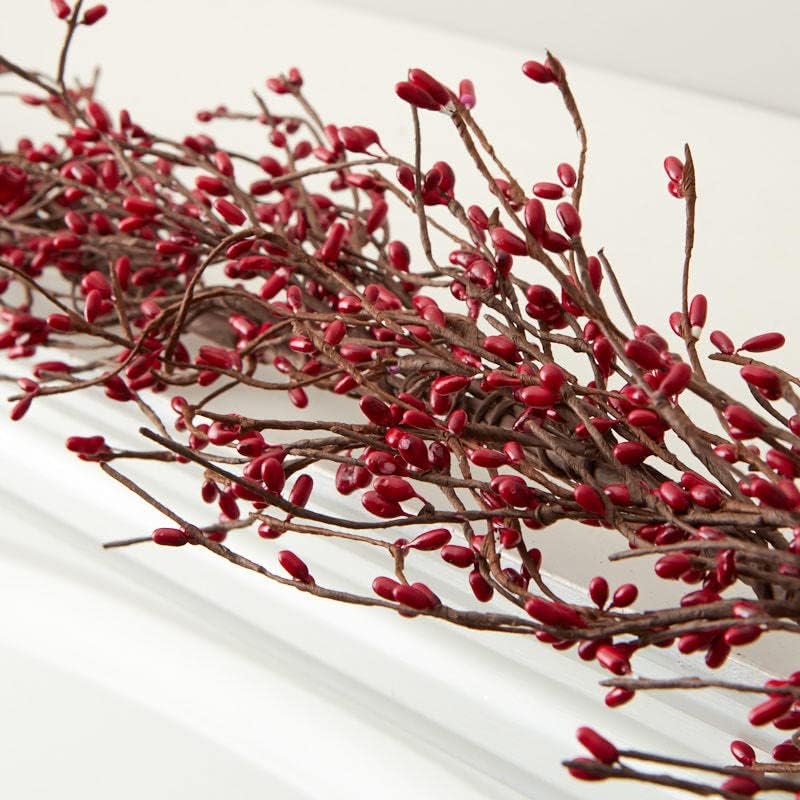 Christmas and Valentine's Day Artificial Red Pip Berry Garland - Winter Rustic Berries, Farmhouse Home Decor for Table Arrangements, Fireplace Mantel, and Centerpiece Decorations (54" Long)