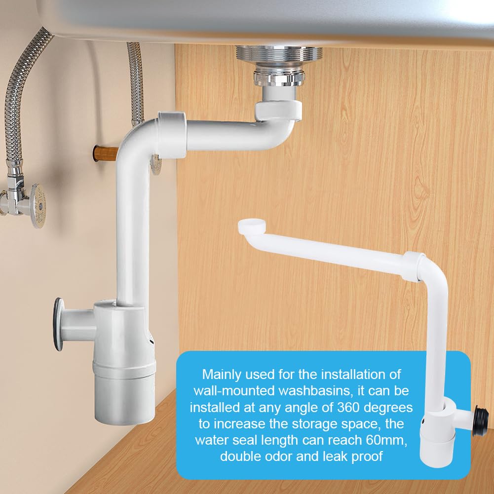 Sifón plano ajustable 360° de 1/4 pulgadas para lavabo, cierre de olores