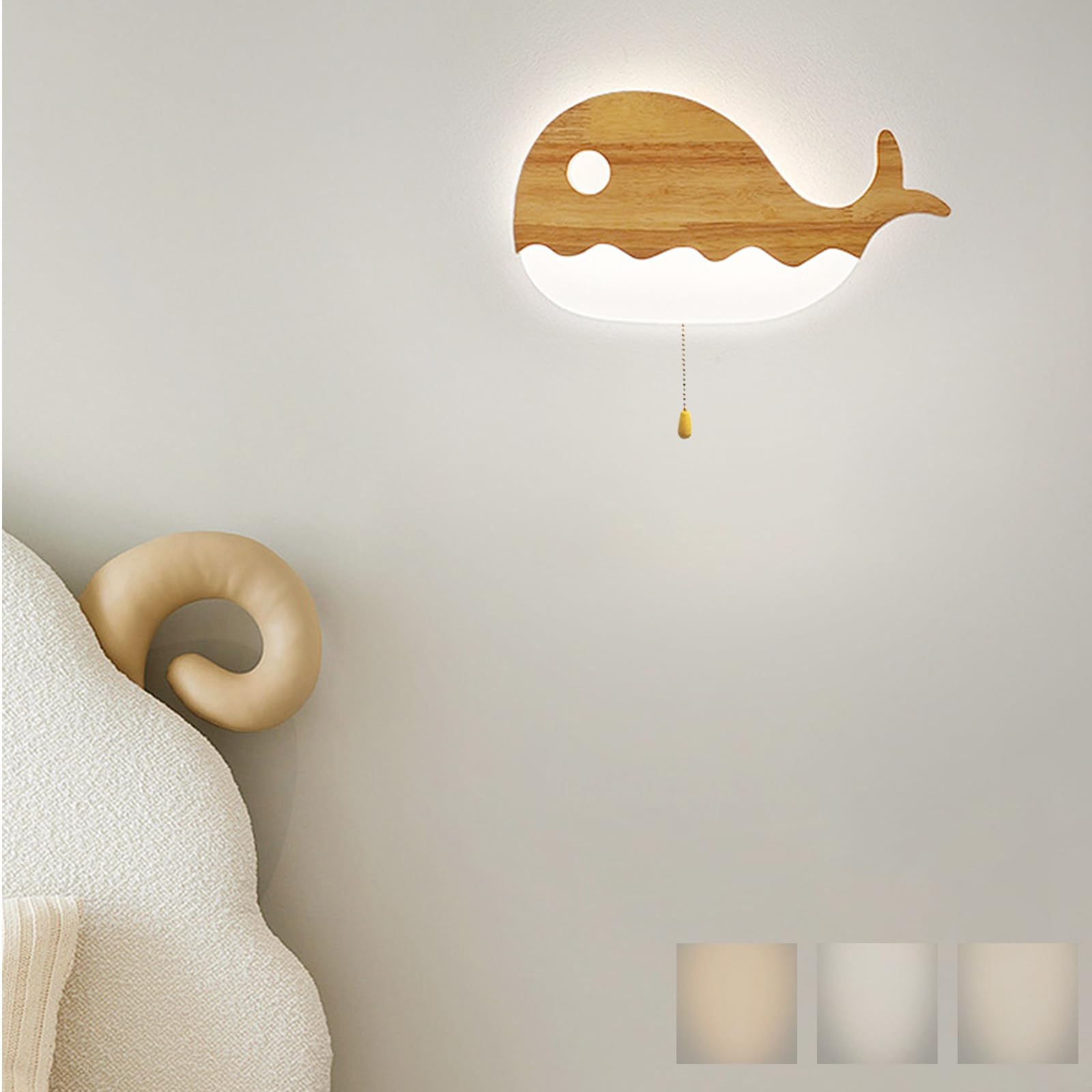LED Habitación Infantil Aplique de Pared con Interruptor de Cadena Luz de Pared 3000K/4000K/6000K Regulable Lámpara de Pared Madera Maciza/Acrílico para Dormitorio (D)