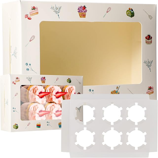 Cupcake Boxes Bakery Treat Box Multipurpose Cookie Boxes with Window and Insert for Pies Cakes Donuts and Muffins 15PCS