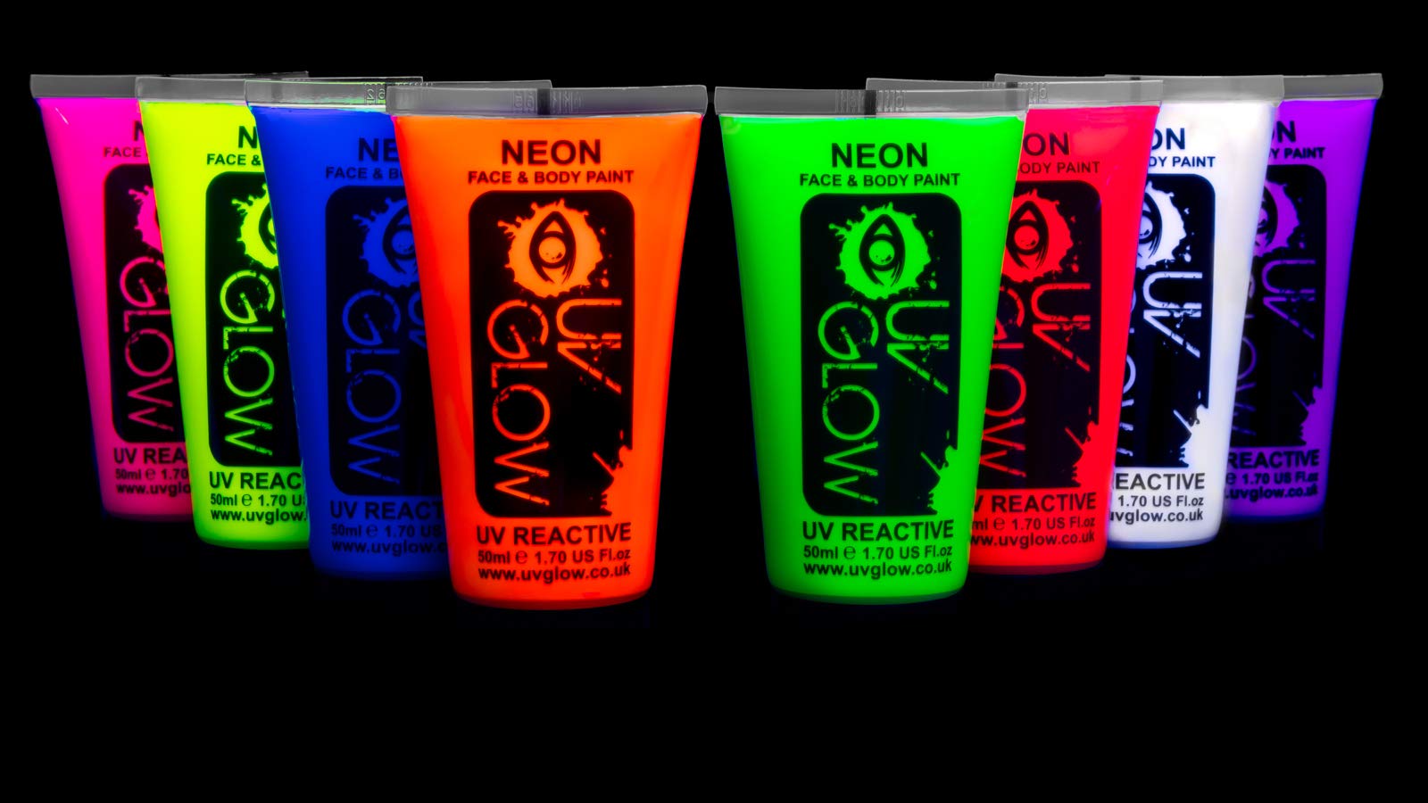 UV Glow Blacklight Face and Body Paint 1.7oz - Set of 8 Tubes - Neon Fluorescent
