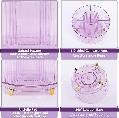 Miniatura 5 de SKYDUE Soporte giratorio para lápices, organizador de bolígrafos con 5 ranuras, organizador de escritorio estético y accesorios para la escuela, el