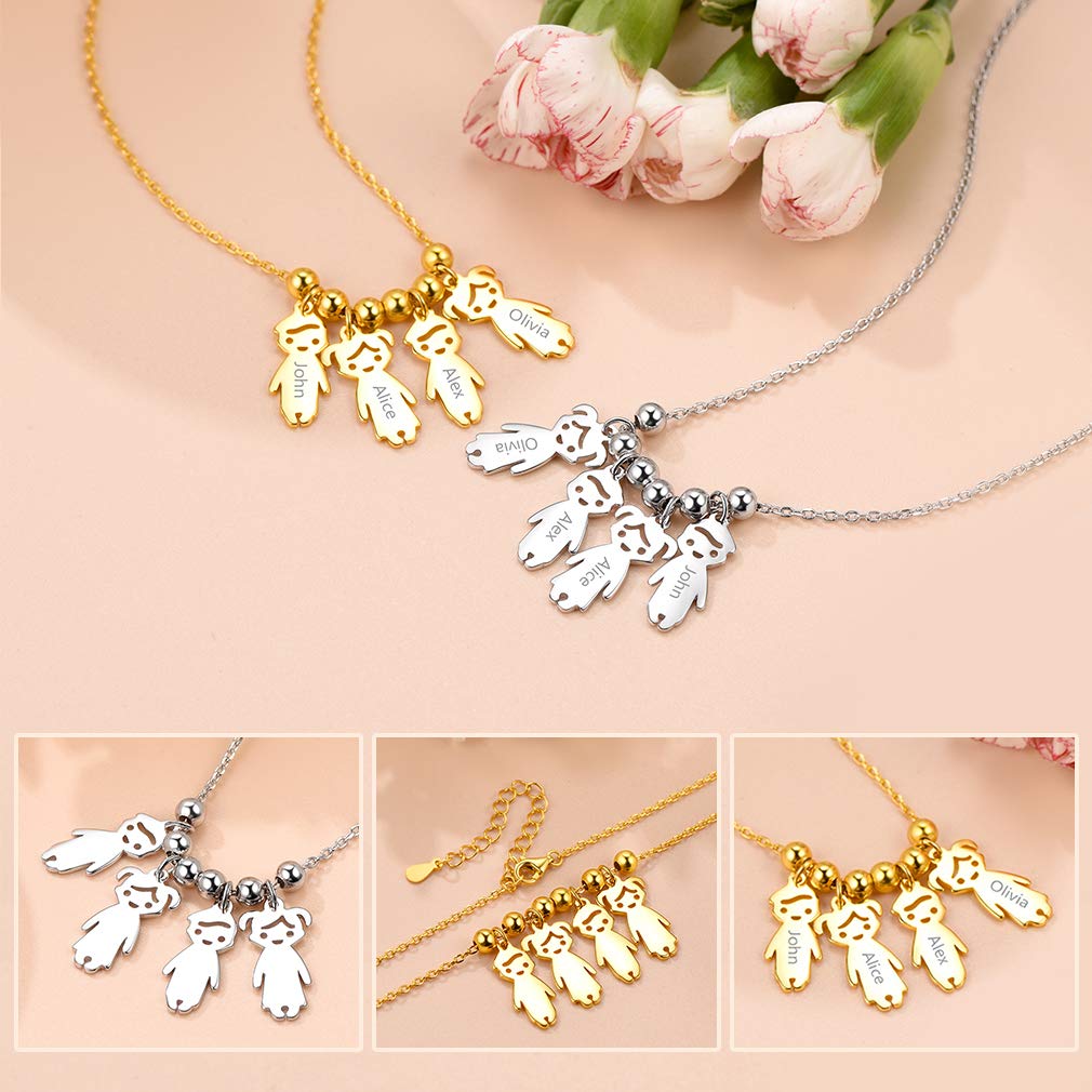 Custom4U Namenskette S925 Silber/Edelstahl Kette mit Namen der Kinder Personalisierte Mutter Name Halskette mit 1-5 Kindernamen Jungen und Mädchen Halskette Geschenk für Mama Oma Mütter
