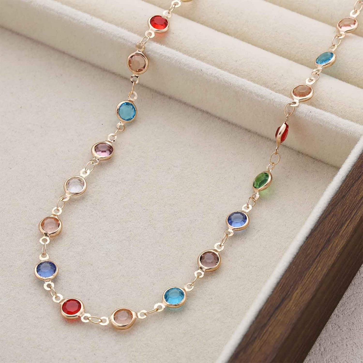 Vintage Colorful Crystal Choker Necklaces Rainbow Gemstone Bead Necklace Multicolor Cz Necklaces Round Rhinestone Necklace Multi Color Pendant Bridal Wedding Jewelry for Women - Image 6