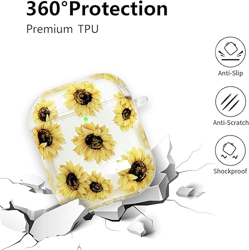 Miniatura 3 de Funda compatible con AirPods, funda de TPU suave con bonito patrón de flores para AirPods de 2 y 1 generación con llavero colgante y mosquetón para