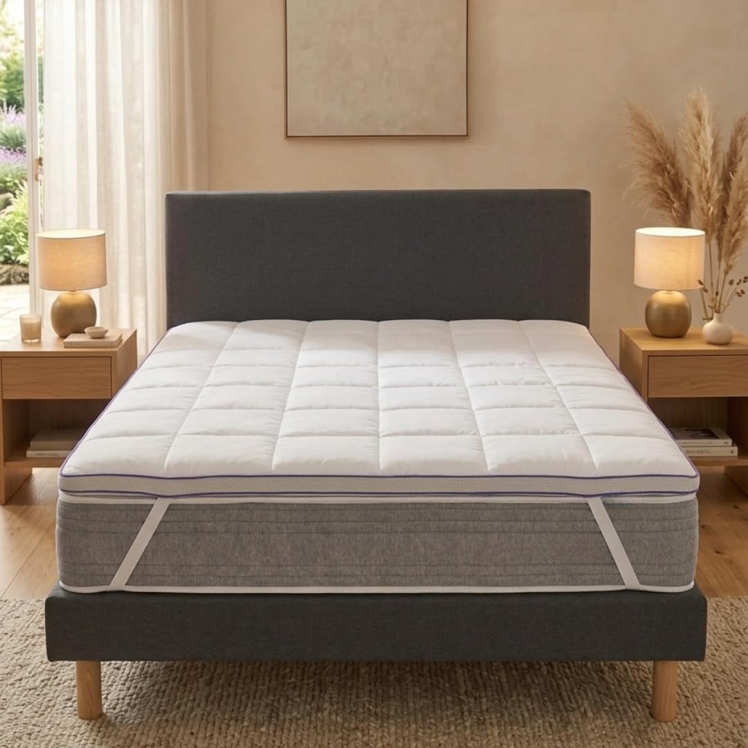 Surmatelas de Confort Moelleux 180 x 200 cm - Qualité Hôtellerie - Fabriqué en France - Epaisseur Totale de 7cm - Enveloppe Déhoussable et Lavable - Certifié Oeko-Tex