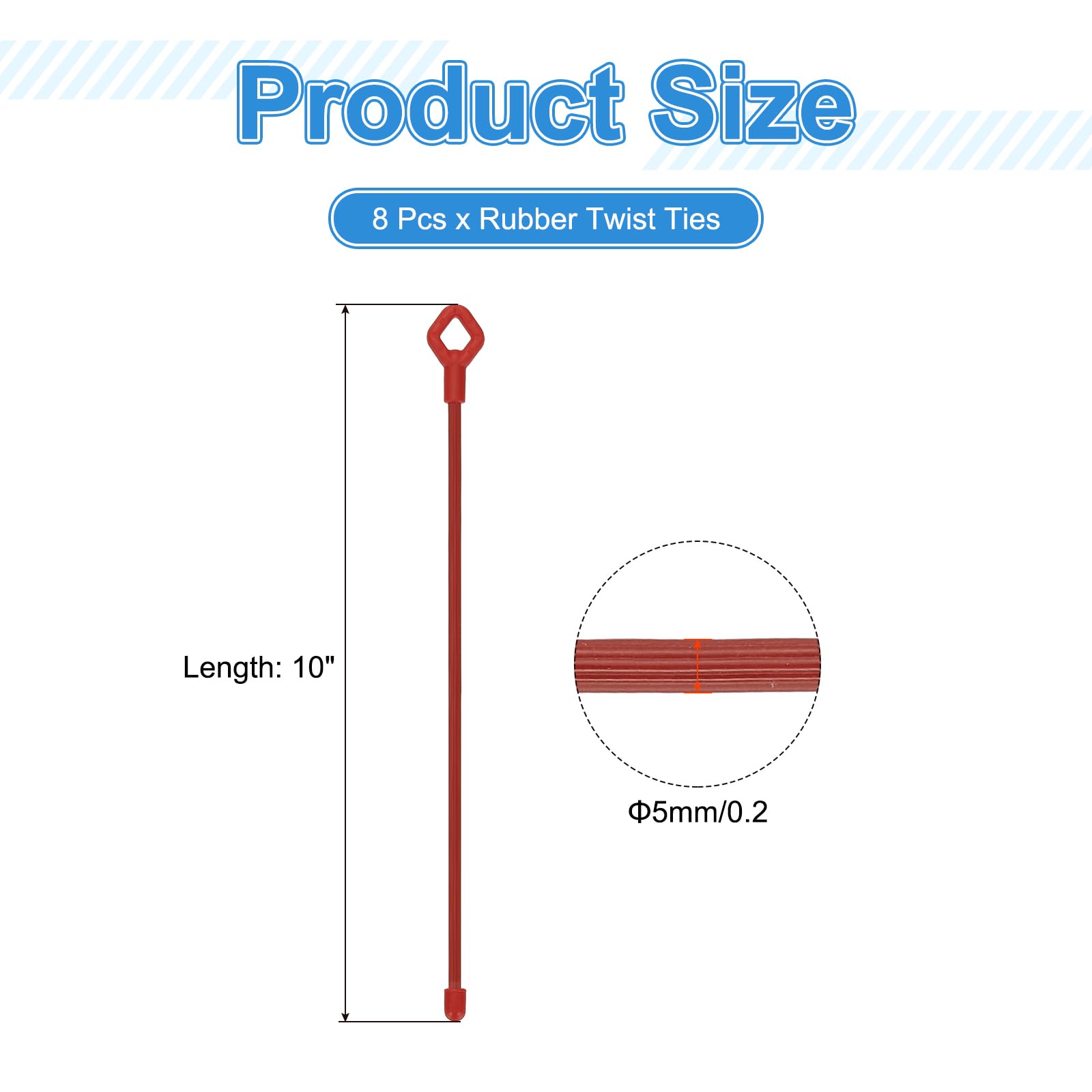 PATIKIL Rubber Twist Ties, 10 Inch Silicone Reusable Twist Ties Heavy Duty Bendable for Bundling Holding 8 Pcs, Red - Image 2
