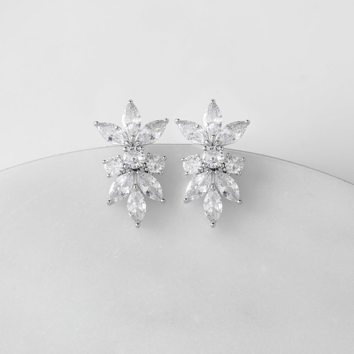 SWEETV Marquise Cubic Zirconia Wedding Bridal Stud Earrings for Brides Bridesmaids, Crystal Pearl Rhinestone Stud Earrings for Women Prom Party Jewelry Gifts