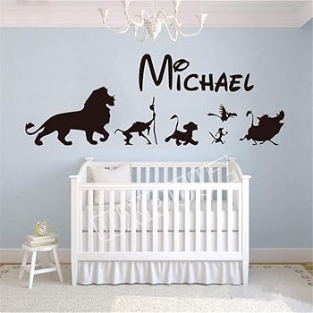 Stickers Muraux Sticker Mural Personnalise Bande Dessinee Roi Lion Hakuna Matata Sticker Personnalise Nom Autocollants Enfants Chambre De Bebe Mur Art Amazon Fr Bricolage