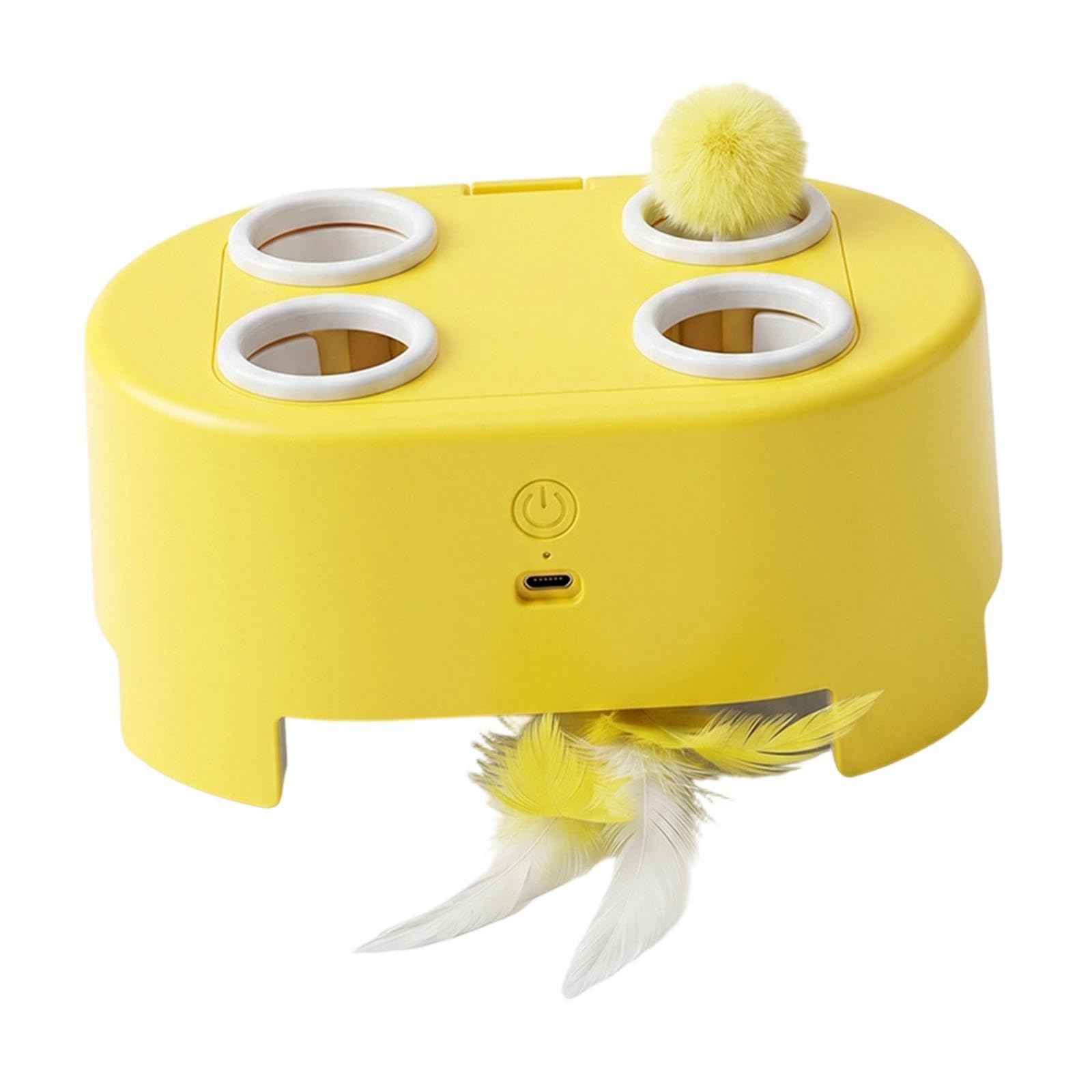 Juguete Interactivo para Gatos, Juguete Eléctrico para Golpear Gatos, Dispositivo de Juego de Plumas con Velocidades Ajustables, Silencioso, Reca, Amarillo