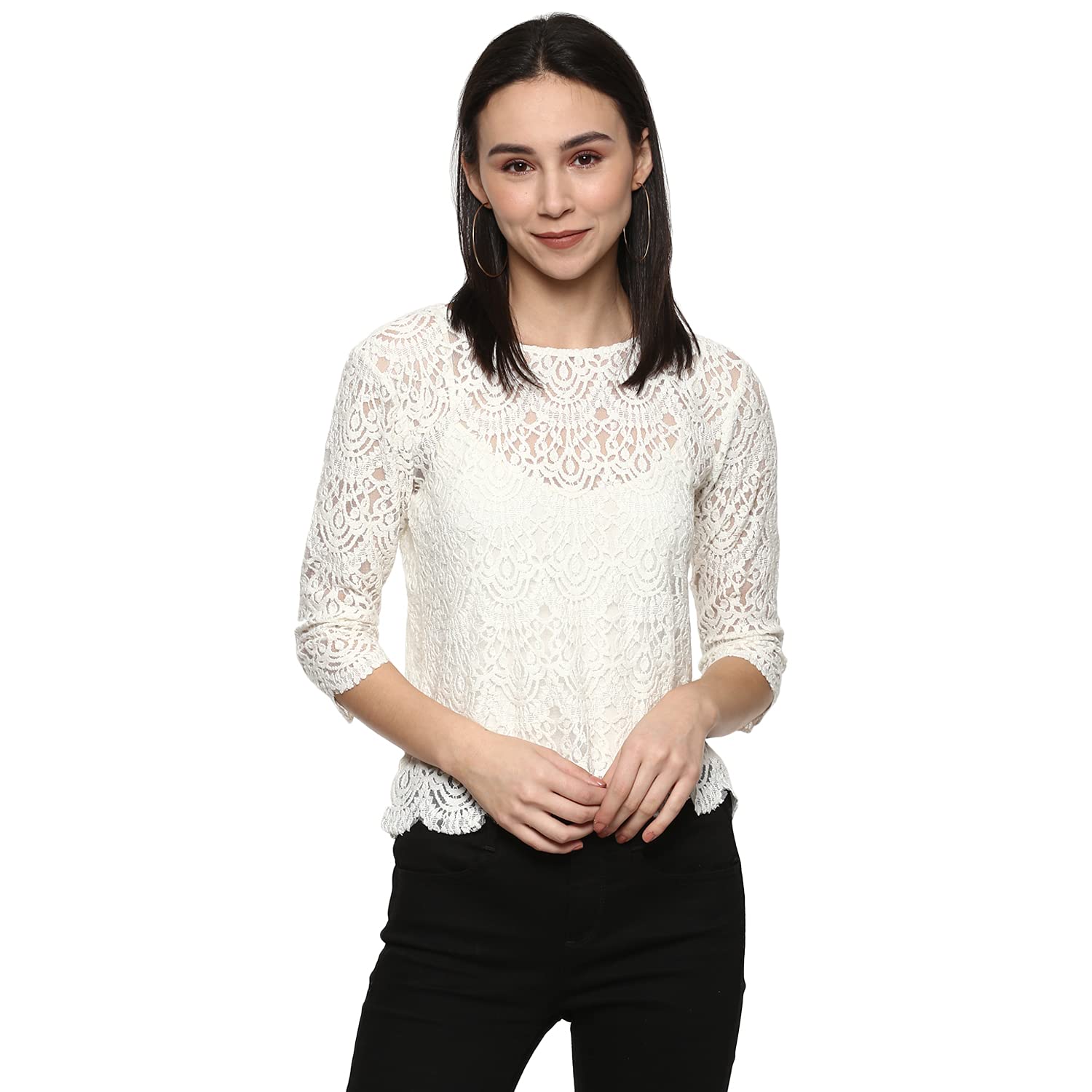 PORSORTEWomen Black Net Lace Crop Top
