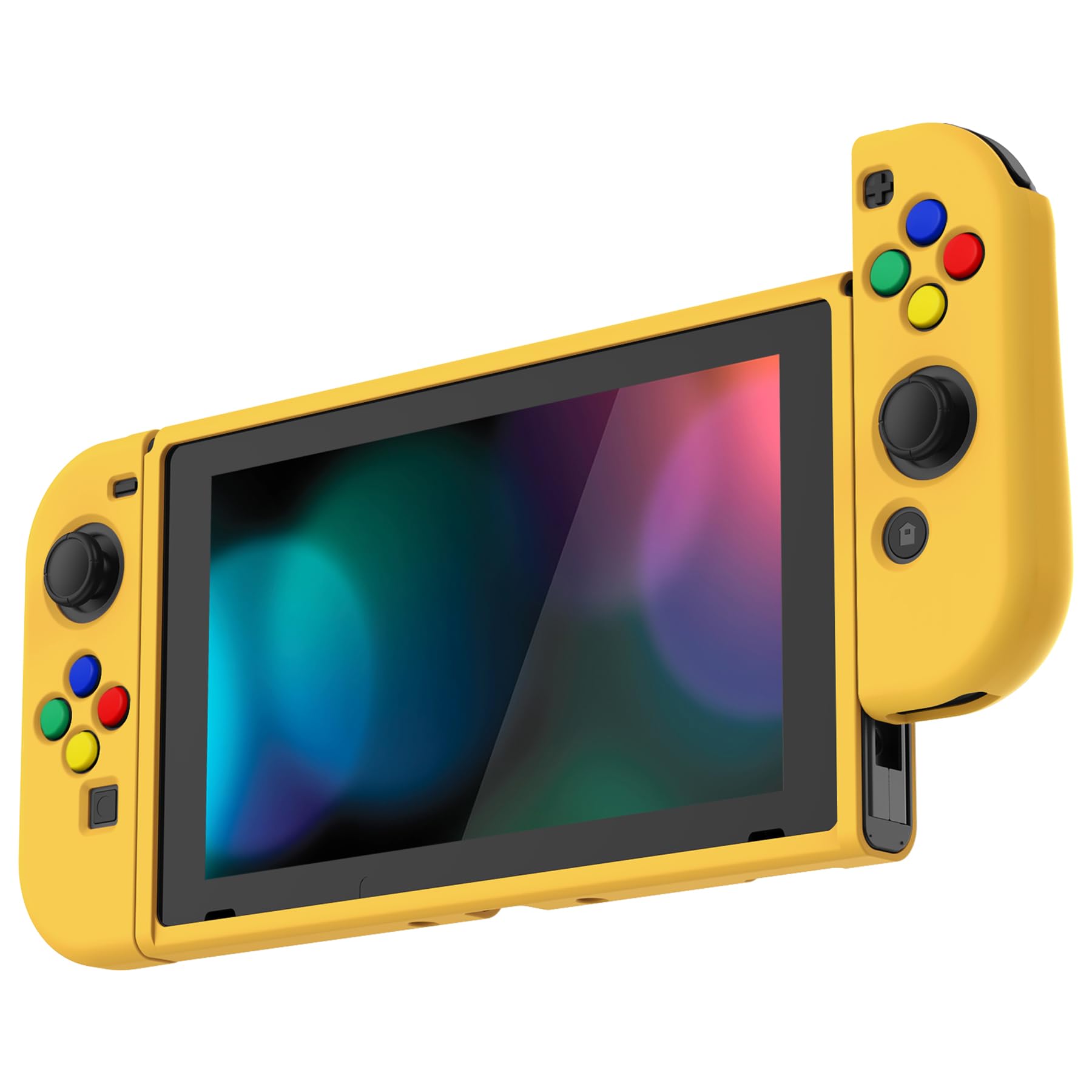PlayVital Cover Protettiva Custodia per Nintendo Switch Copertura Morbida TPU Case per NS Switch Joycon Console con Copri Tasti ABXY Direzionali Colorati-Giallo