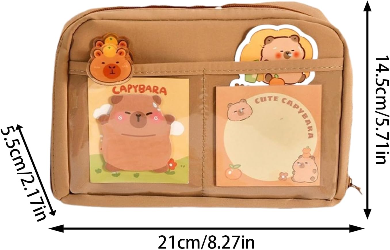 Cute Capybara Pencil Case, Capybara School Supplies, Wide Opening Mouth Pencil Pouch Cute Pen Case Pencil Bag with Pens Stickers Memo Pad Clips Rulers