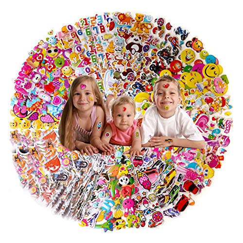 Stickers for Kids&Toddler 1200+,40 Different Sheets Stickers,3D Puffy Stickers for Girl Boy Birthday Gift,Kids Scrapbooking,Including Cute Fish,Animals,Butterflies,Cars and More