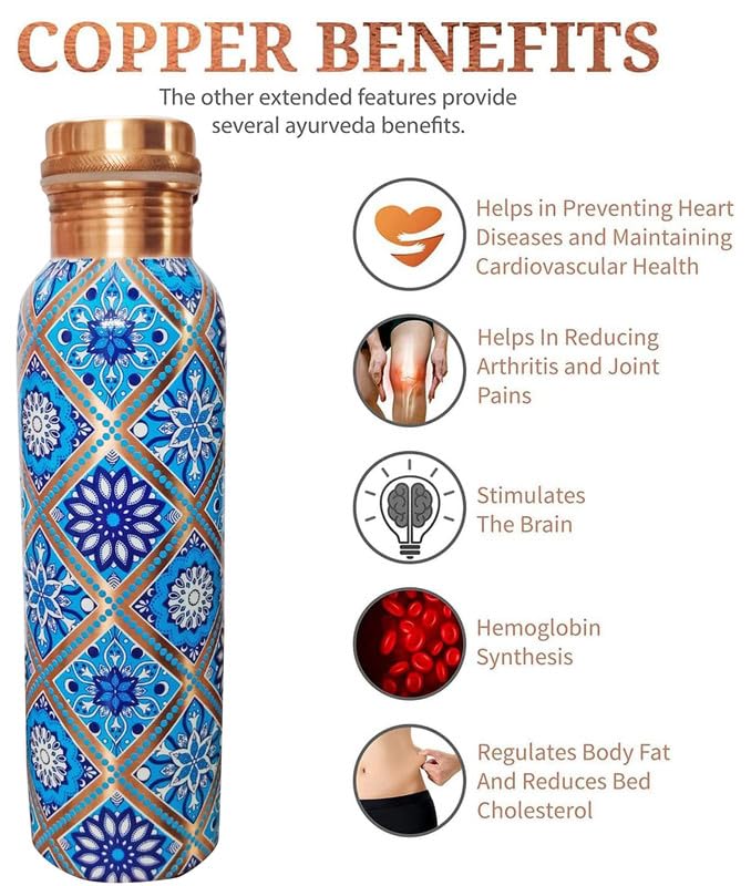 Kupfer-Trinkflasche, Groß Und Klein, Mit Farbkombination Und Gravur, Ayurvedische, Auslaufsichere Flasche Für Sport Und Yoga