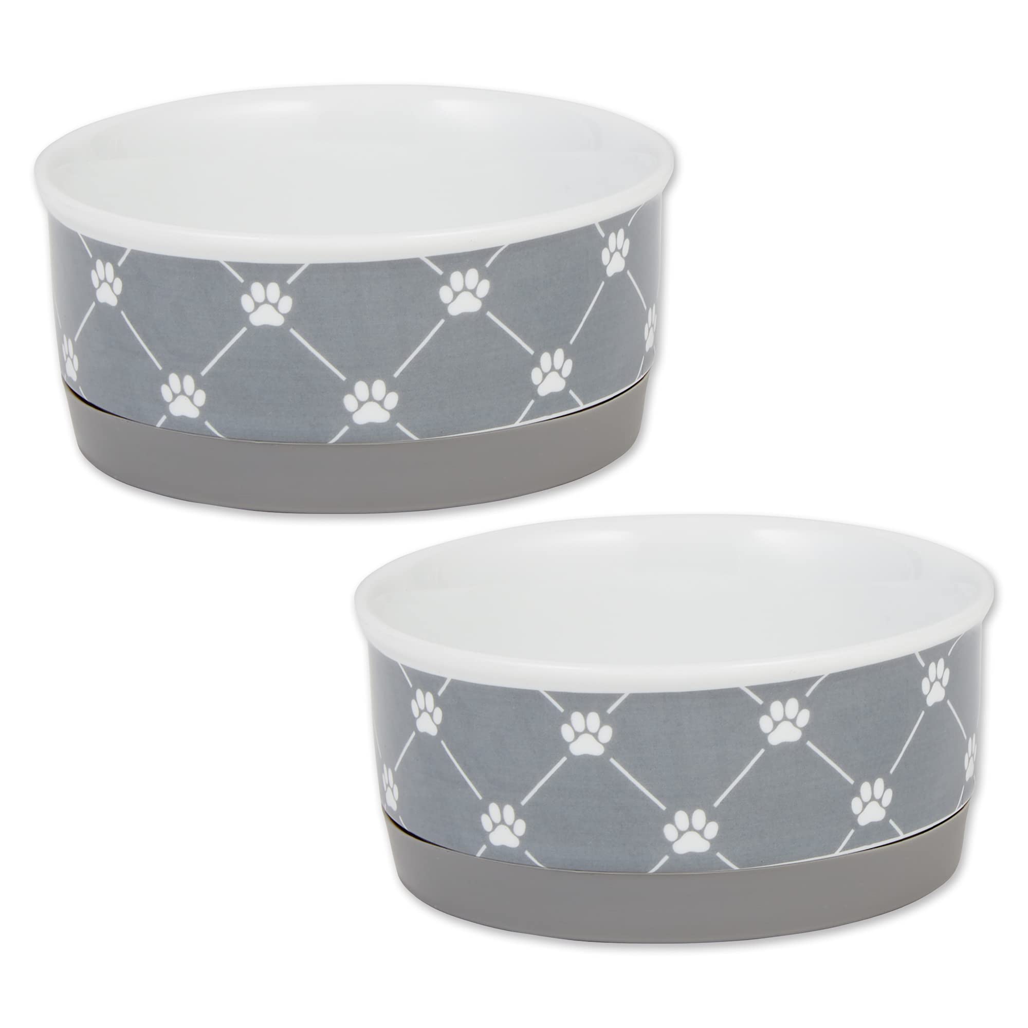 Bone DryTrellis Paw Print Pet Bowl, Dishwasher Safe, Non-Slip, Small 4.25x2, Gray, 2 Count
