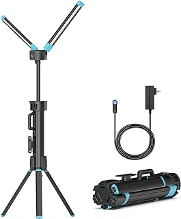 10000 Lumen Work Light with Stand, GoGonova 87’’ Rechargeable Dual Power Source Led Work Light with Stand, Dual-Head Led Tripod Work Light with 1500/5000/10000 Lumen, 4000/7000K Dimmable