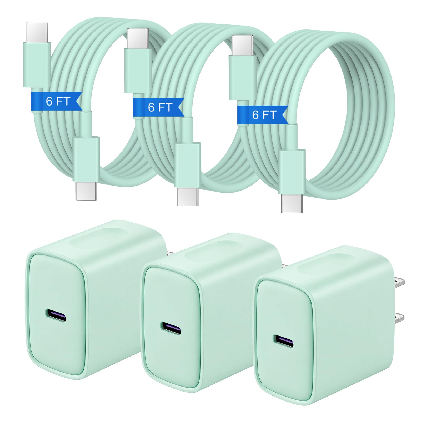 iPhone Duo Charger,iPhone 18 17 16 15 Charger Fast Charging 3+3Pack -Green