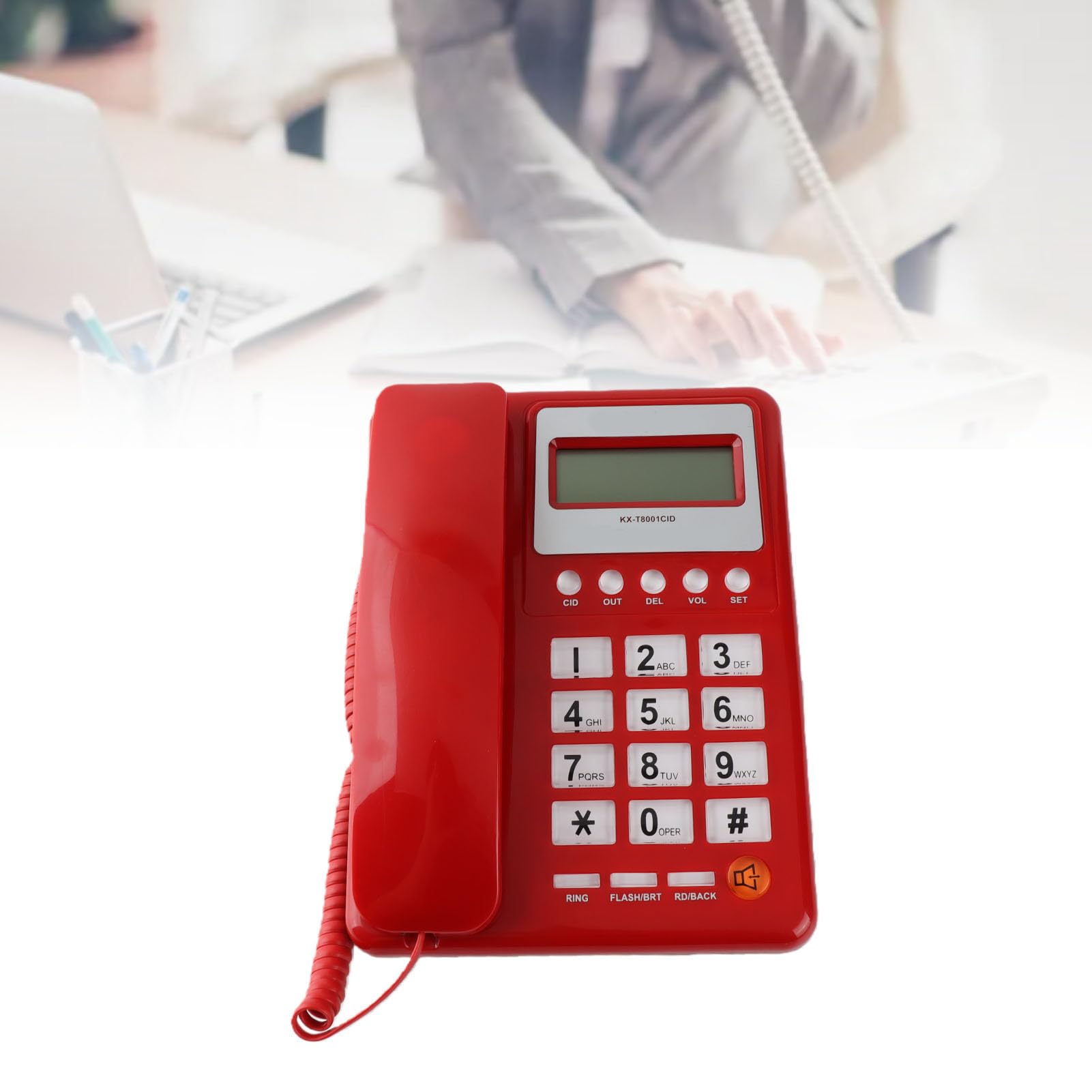 Telefoni con Filo Linea Fissa con Display ID Chiamante, Telefono Fisso con Vivavoce per Hotel Casa Ufficio Casa, Telefono da Tavolo Rosso retrò per Anziani, Segreteria Telefonica Digitale