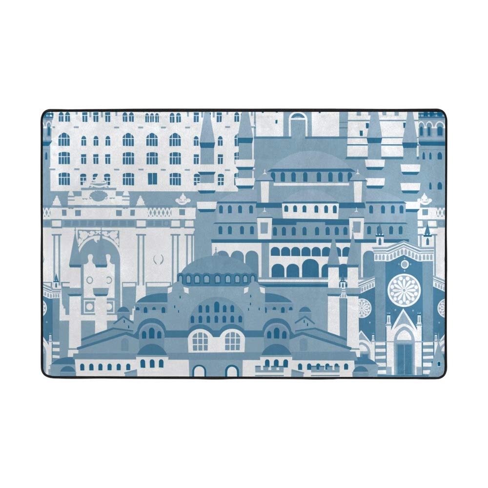 Tapis Istanbul bleu Ruchen en velours corail pour sublimer votre grand salon moderne