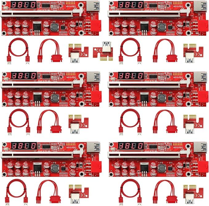 PCI-E Riser Express Cable 1x to 16x Graphics Extension Bitcoin Mining Powered Riser Adapter Card with 6 Pin SATA Cable with 60 cm USB 3.0 Extension Cable (V013PRO-6 Pieces)
