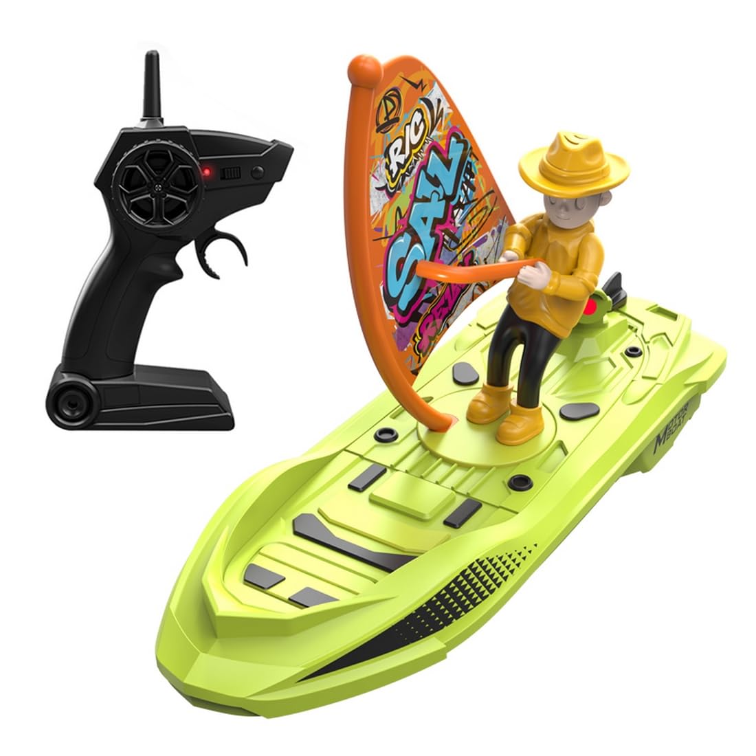 Barco de surf RC de 2,4 GHz con diseño de vela, 2 baterías, alcance de 50 m