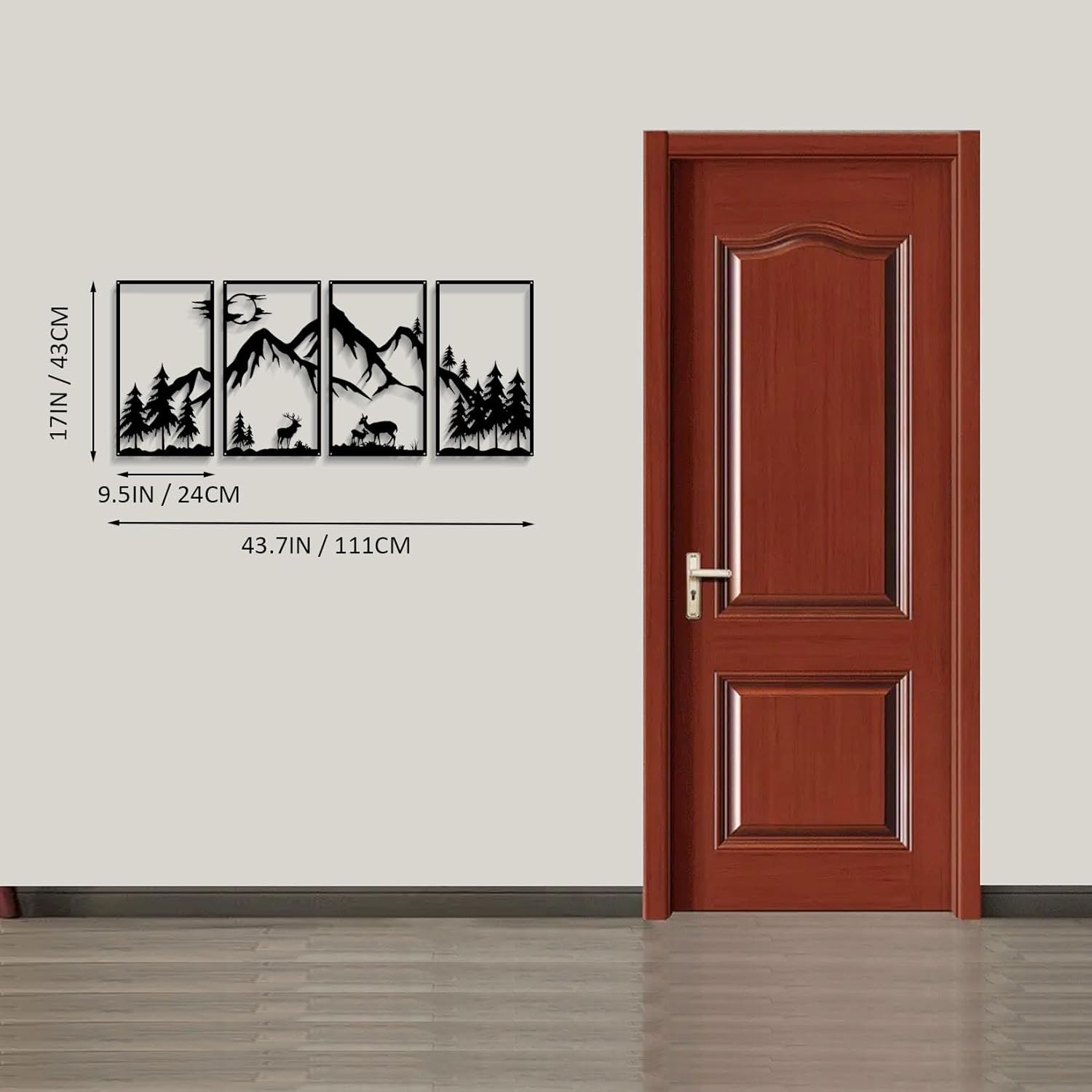 4 Pcs Mountain Scene Metal Wall Decor, Black Line Drawing Wall Art, Abstract Minimalist Rustic Nature Home Wall Art Sculpture for Garden Home Decor