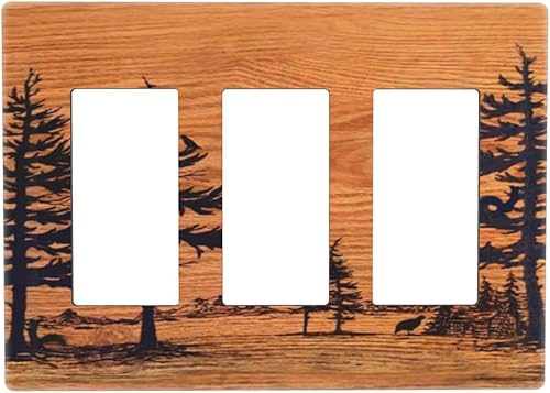 Miniatura 168 de Cubierta de Interruptor de Luz de Palanca de 1 Gang con Estampado de Bosque de Pinos Rústico Campestre, Cabaña Lodge Granero Bosque Forestal de