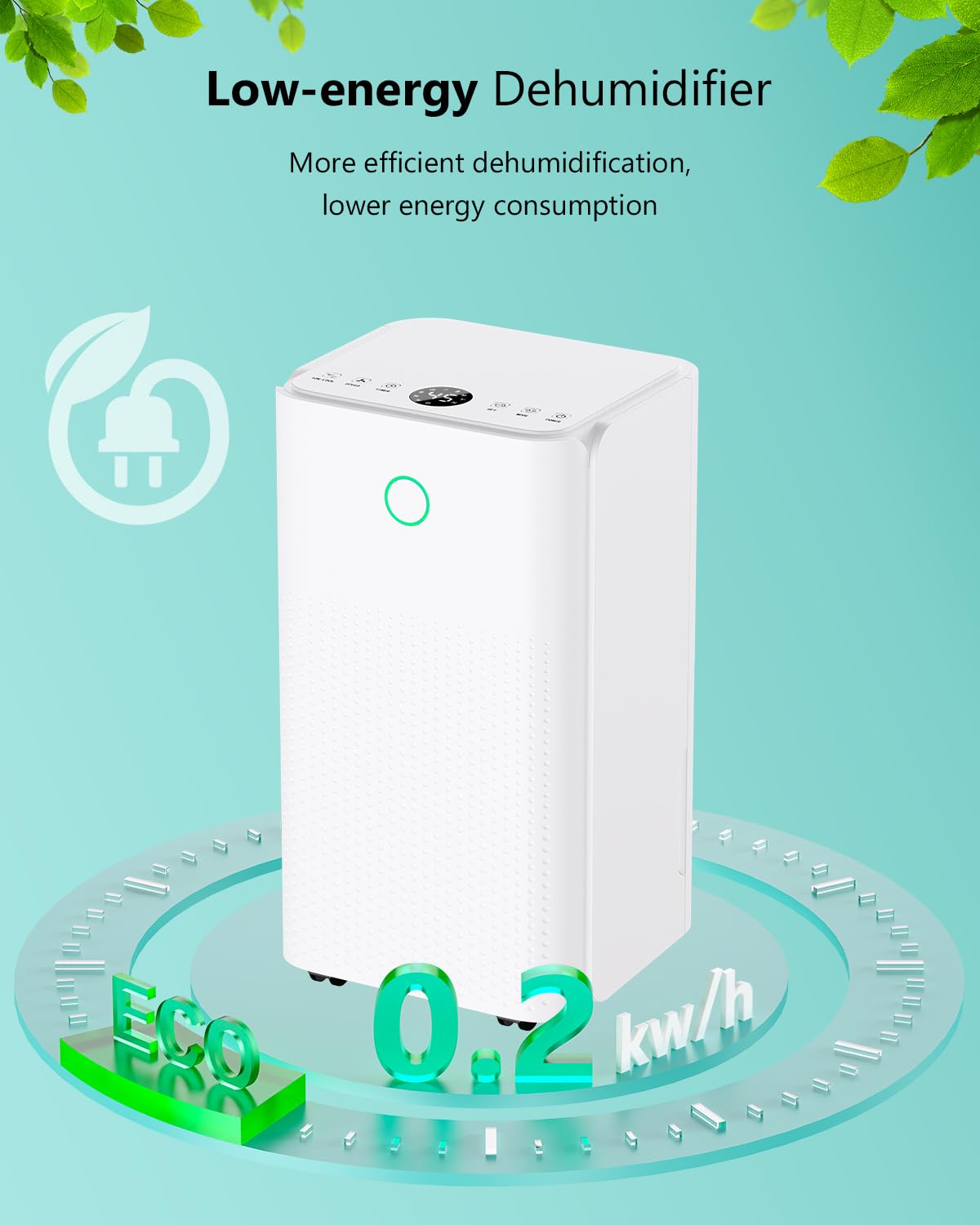 Deshumidificateur d Air 12 Litres/24h, Déshumidificateur Électrique avec 3 Modes, Silencieux, Minuterie de 24h, Drainage Continu, Roues 360°, Efficace Contre l'Humidité pour Maison/Appartement/Cave