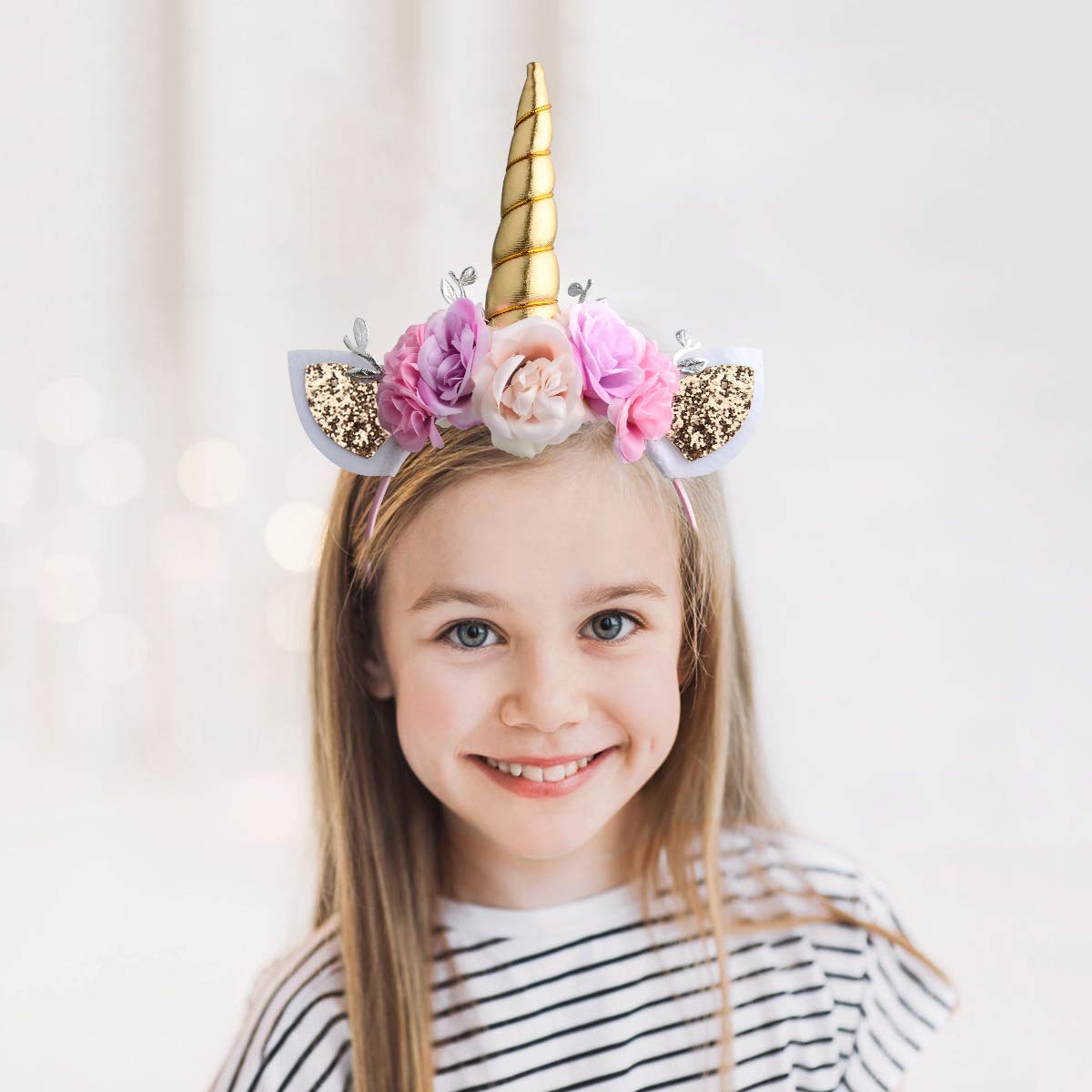 Unicorn Headband Gold Horn for Unicorn Party Supplies Flowers Cat Ear Head Bands by Ahier (Unicorn Headband) : Clothing, Shoes & Jewelry