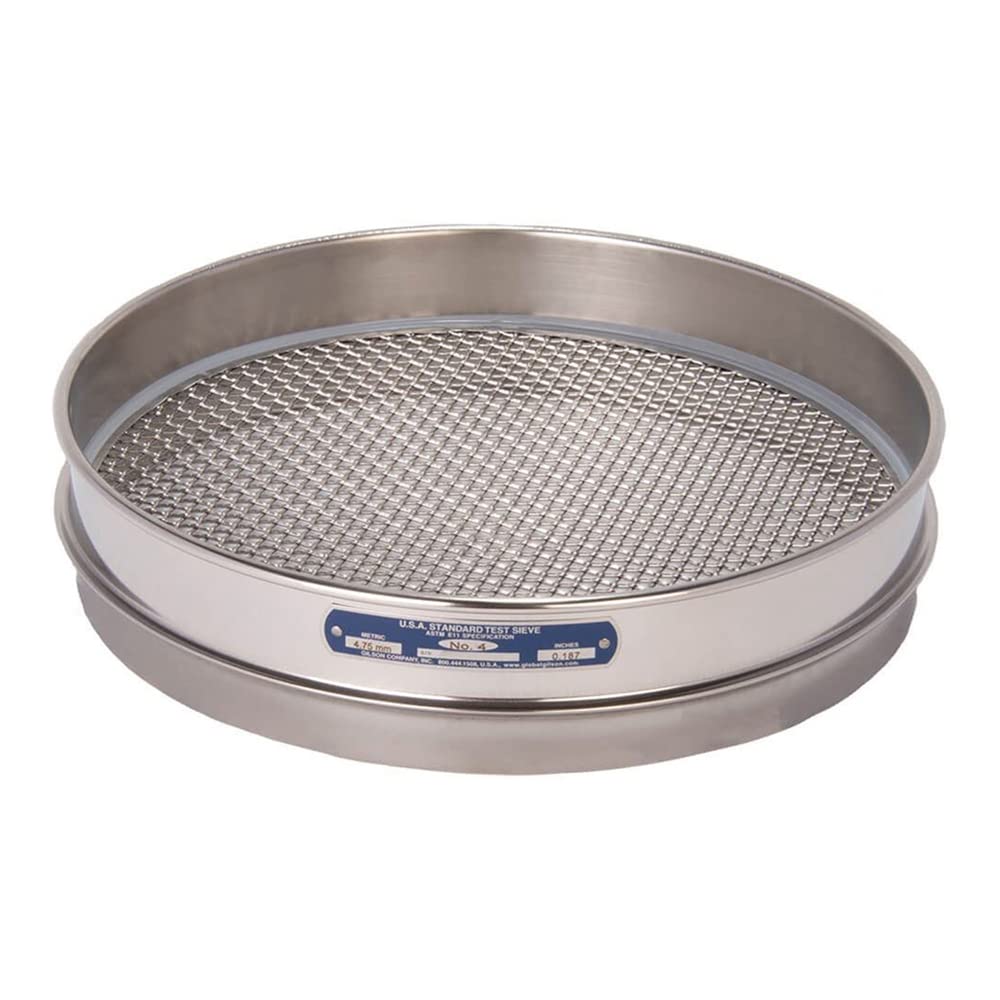 Gilson V12SH 3-1/2" Stainless Steel ASTM Round Test Sieve, 3-1/2" Opening Size, 12" Frame Diameter, Half Height