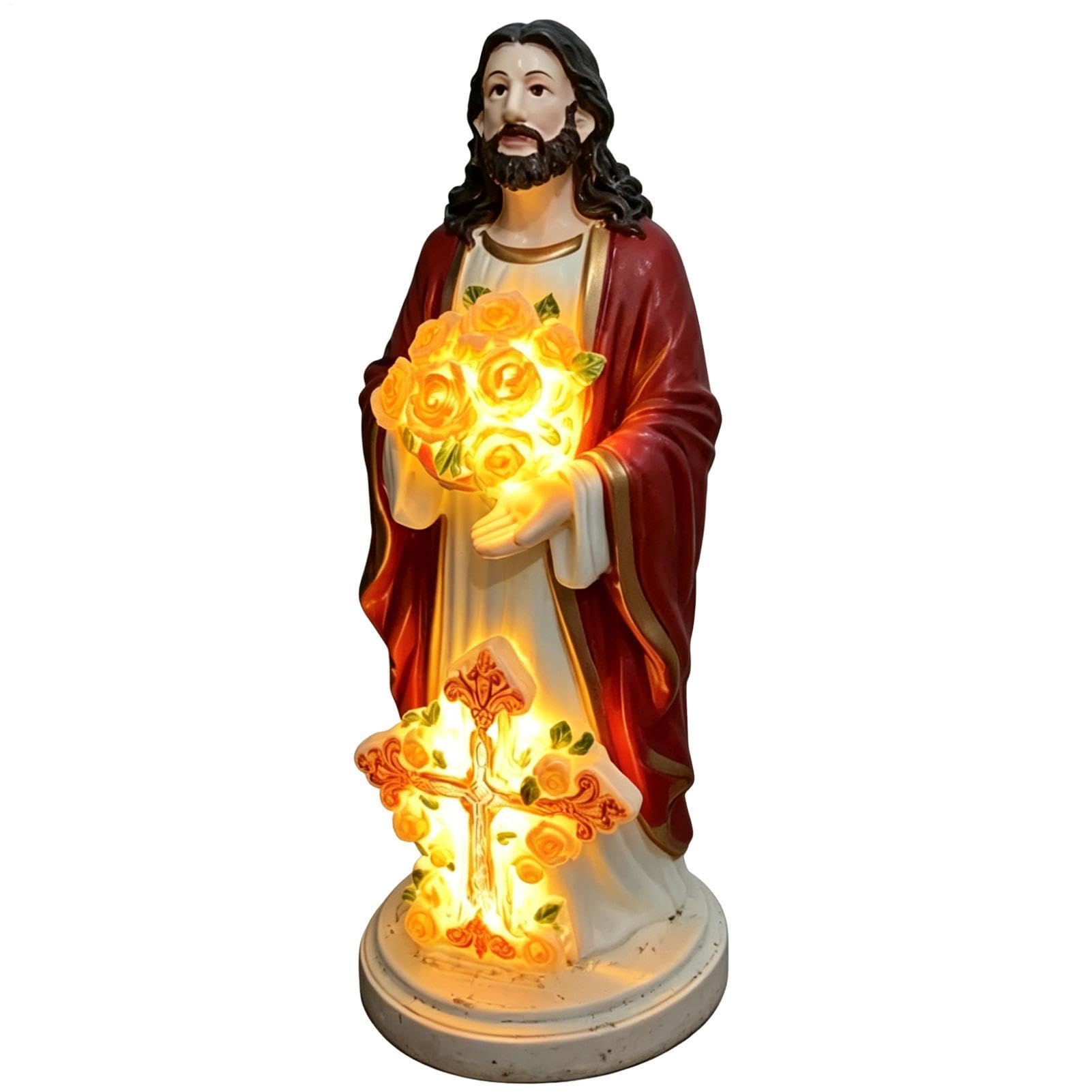 Statue de Jésus étanche en résine de 20 cm avec éclairage LED pour extérieur