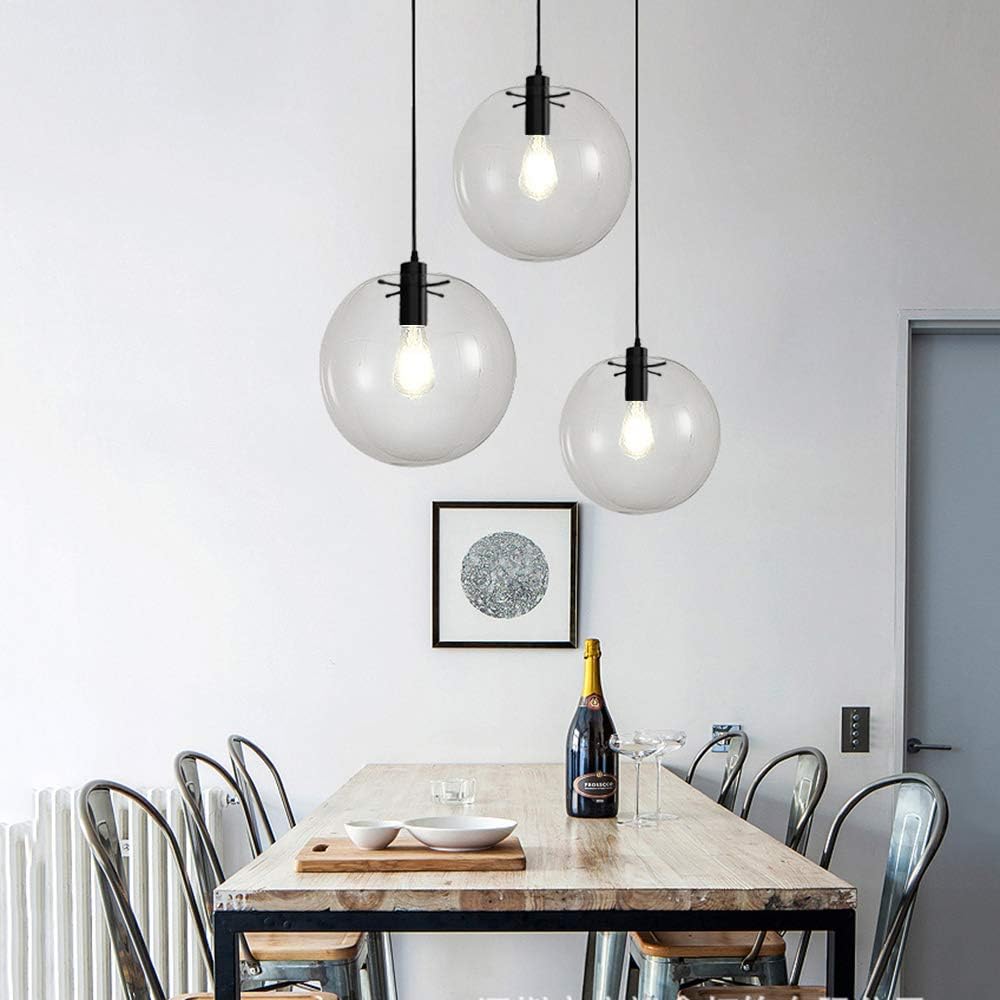 Lіmіtеd Dіѕсоunt H XD GLOBAL E27 Industrial Clear Glass Globe Shade Pendant Lighting Modern Kitchen LOFT Hanging Light-1 Light (25cm)