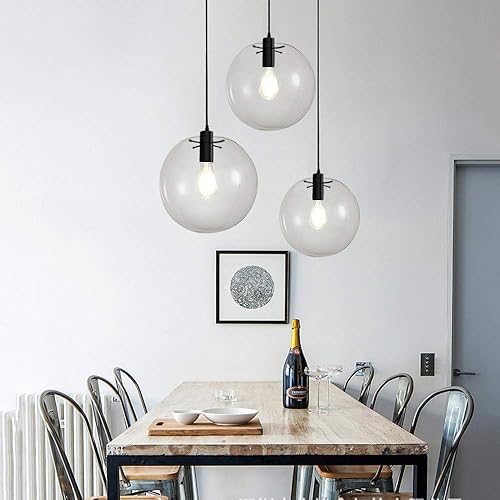 Miniatura 7 de E27 Industrial Vidrio Claro Globo Sombra Colgante Iluminación Moderna Cocina LOFT Lámpara de Luz Colgante (9.8 in)