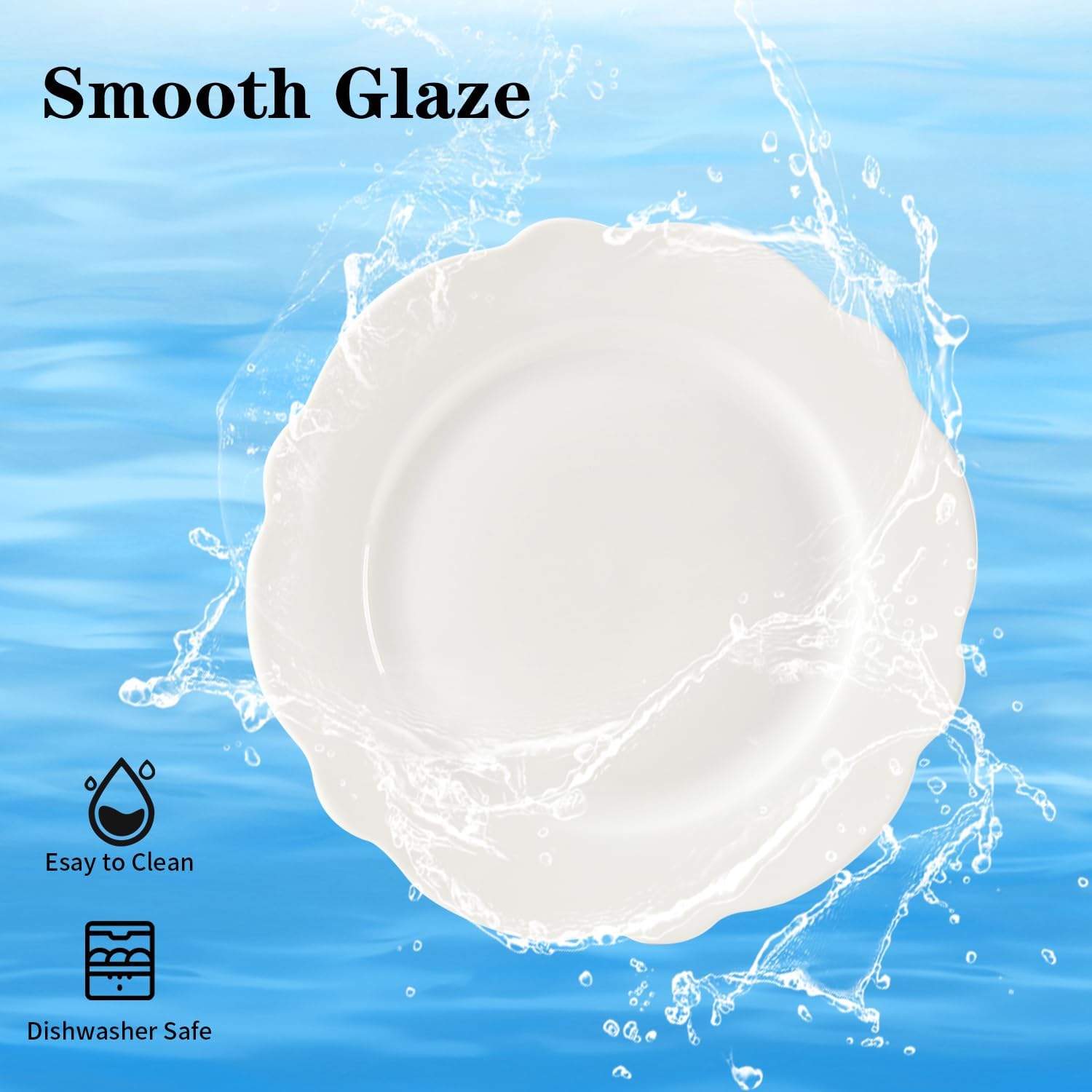 7.5 Inch Porcelain Small Dinner Plates Set of 12, White Leave Wave Rim Appetizer Plates, Dessert Salad Plates, Ceramic Serving Dishes for Cake, Snack, Ice Cream, Waffles, Microwave, Dishwasher Safe