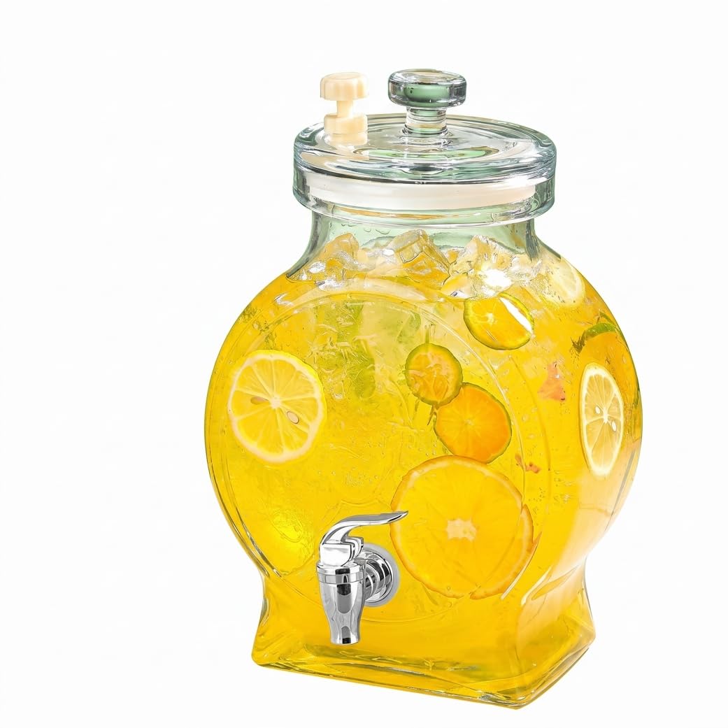 Distributeur de boissons pour réfrigérateur, distributeur de boissons en verre transparent de 2,5 l avec robinet en plastique anti-fuite pour fêtes de réfrigérateur