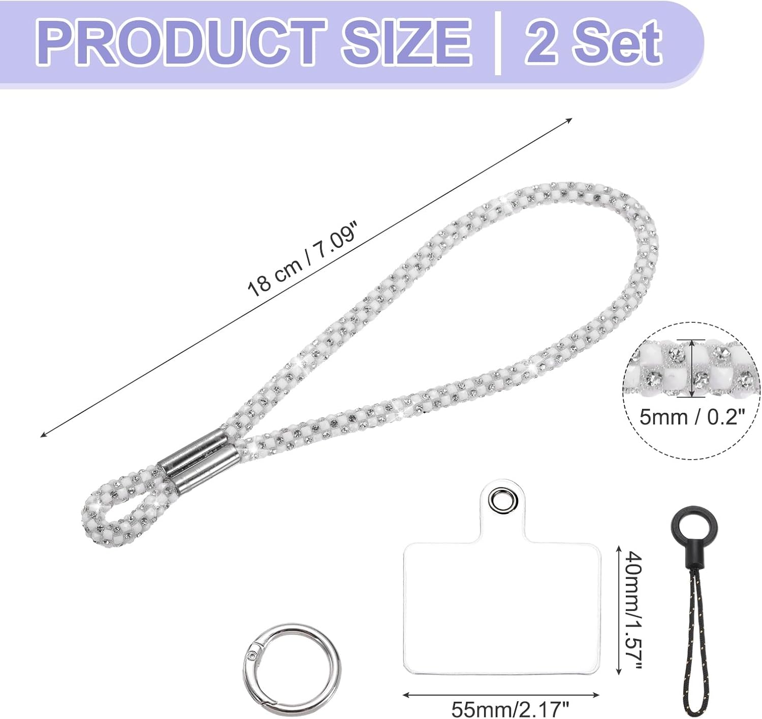 uxcell Bling Wristlet Keychain, Full Rhinestone Wristlet Lanyard, Sparkly Replacement Lanyard with Tether Tab - Image 2