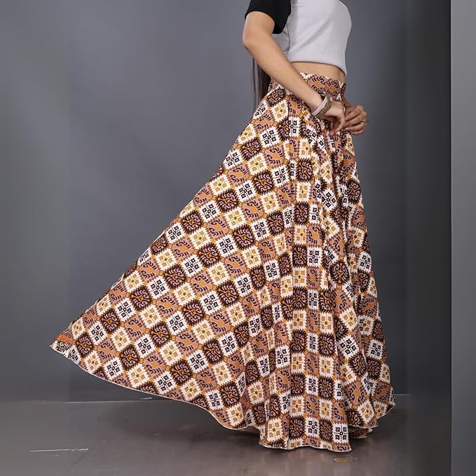Velstra Women's American Crepe Blooming Flared Long for Traditional Stitched A-line Flare Skirt for Girls with 12 Meter Flare 40inch Height (M) Multicolour 2