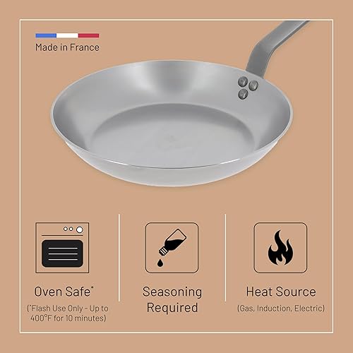 Miniatura 3 de de Buyer MINERAL B Sartén para tortilla de acero al carbono, 8 pulgadas de diámetro, superficie de cocción de 6.9 pulgadas, libre de PFAS, PFOA ni