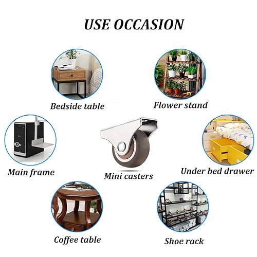 Miniatura 5 de Mini ruedas giratorias fijas de 1 pulgada con rodamiento de bolas silencioso, ruedas pequeñas, ruedas de goma TPE de perfil bajo con parte superior